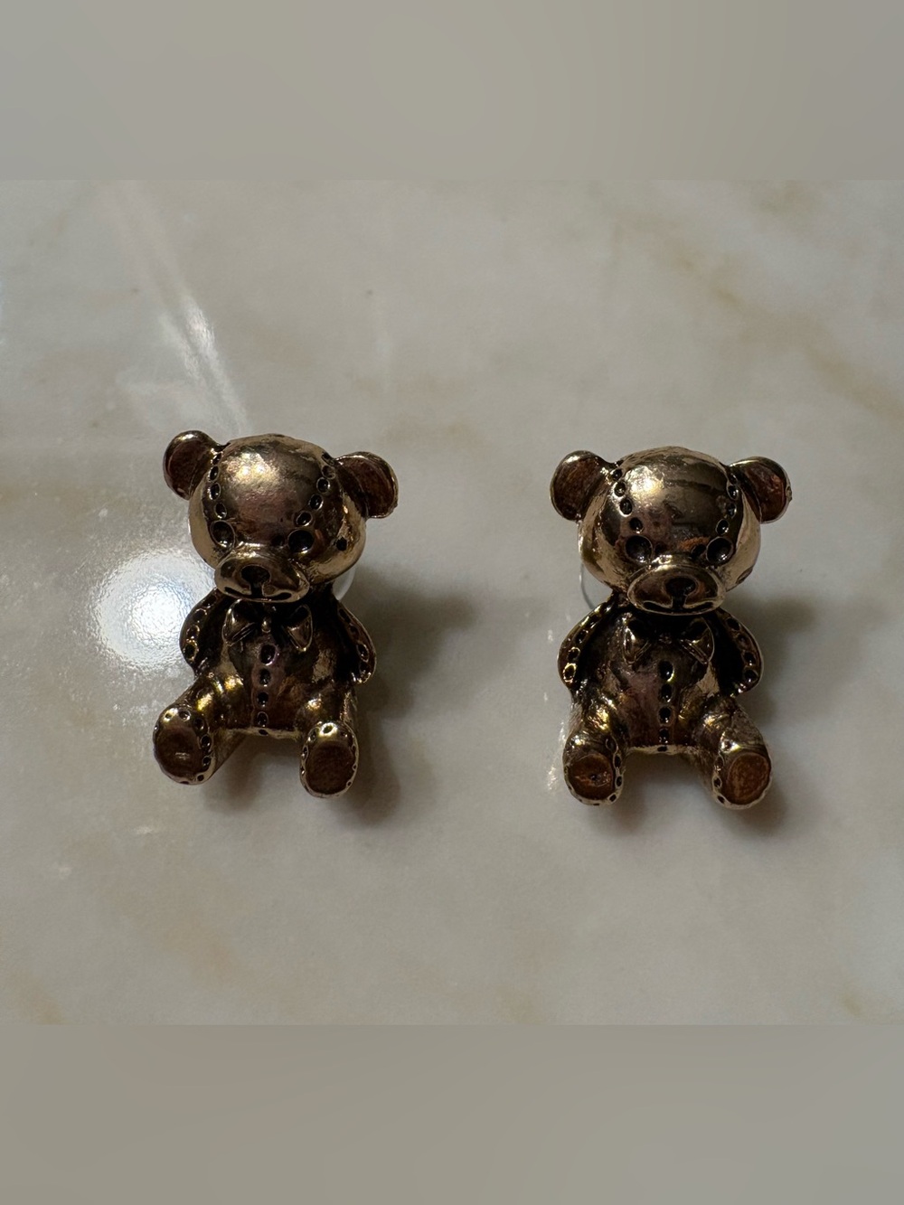 Vintage Brass Teddy Bear Toy Pair - Metallic Brown Finish